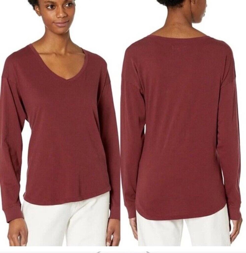 Madewell T-Shirt Womens Size Small Softfade Cotton V-Neck Relaxed Long Sleeve